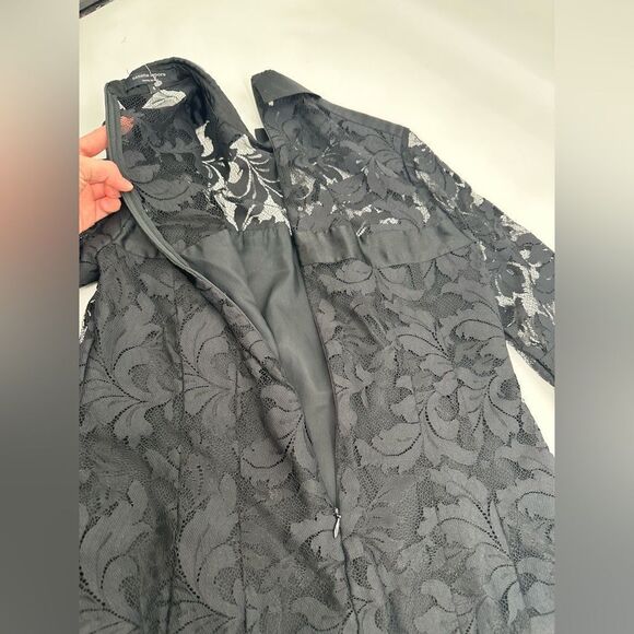 Nanette Lepore Black Flaming Love Lace Top Sheer Satin Size 6 - Picture 11 of 11